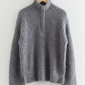 And other stories cable knit gray zip sweater